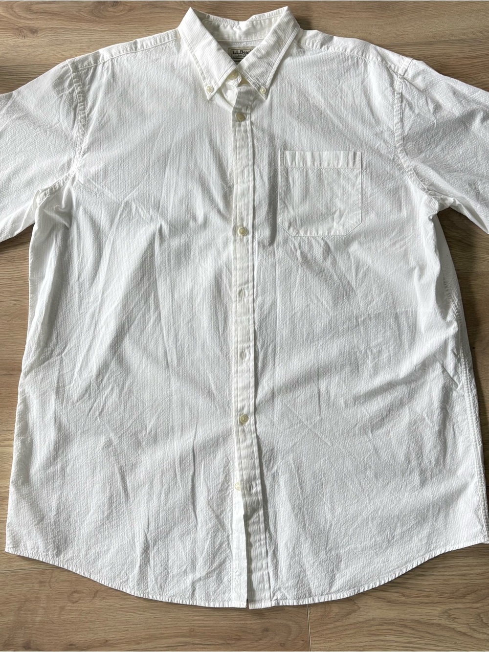 L.L. Bean White Short Sleeve Button-Down Shirt